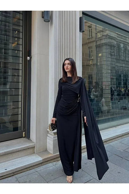 THE NOIR ROYALE DRAPED LYCRA GOWN