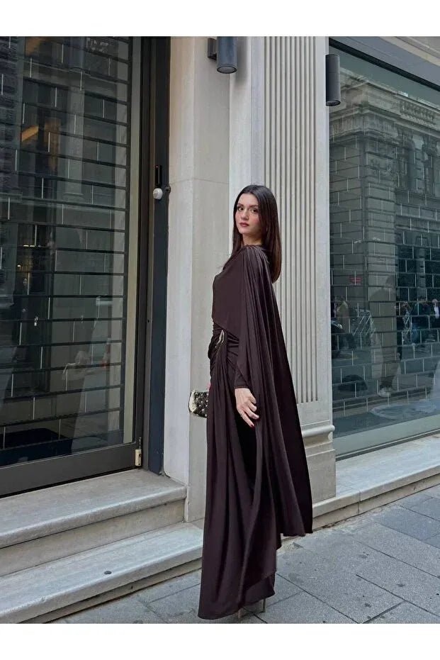 THE CHOCOLATE ROYALE DRAPED LYCRA GOWN