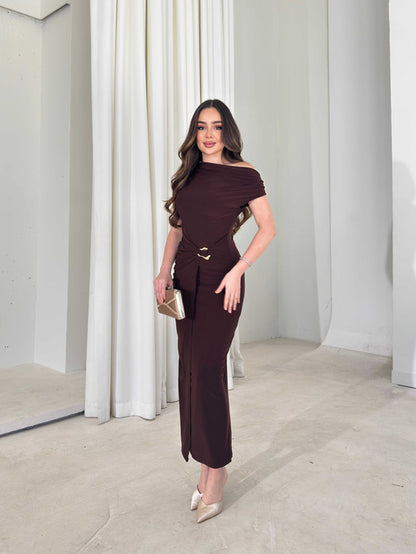 THE ROYAL PLEATED MAXI GOWN - Brown