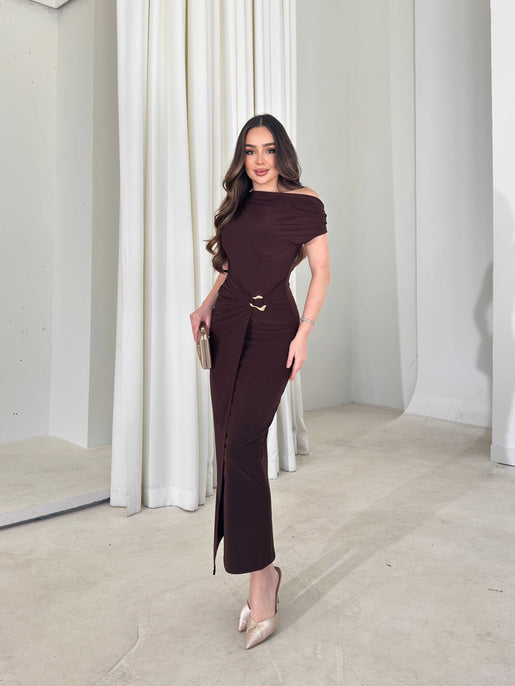 THE ROYAL PLEATED MAXI GOWN - Brown