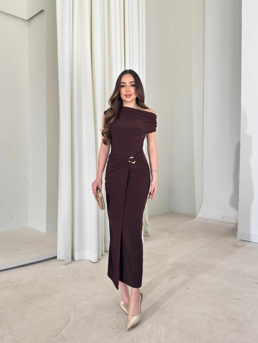 THE ROYAL PLEATED MAXI GOWN - Brown