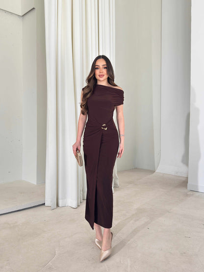THE ROYAL PLEATED MAXI GOWN - Brown