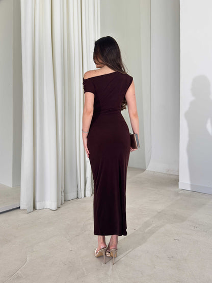 THE ROYAL PLEATED MAXI GOWN - Brown