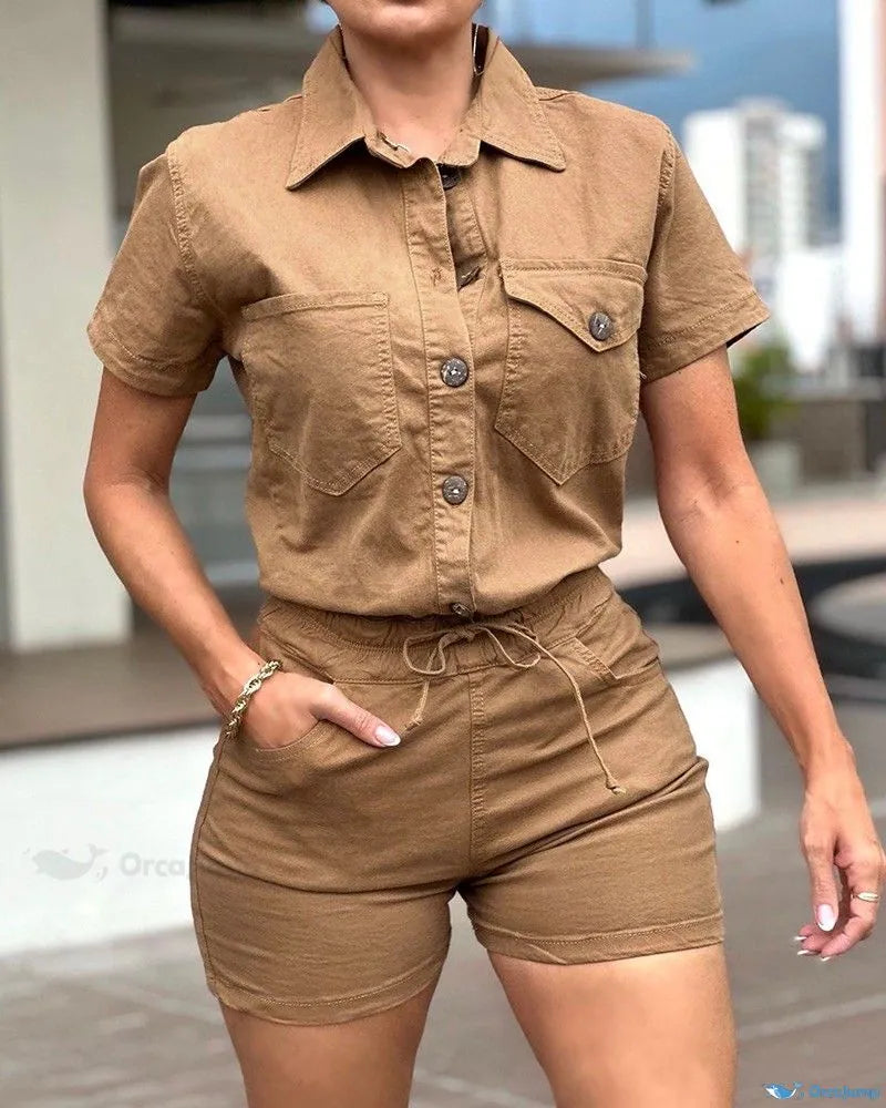 Stylish Buttoned Cargo Shirt & Drawstring Shorts Set