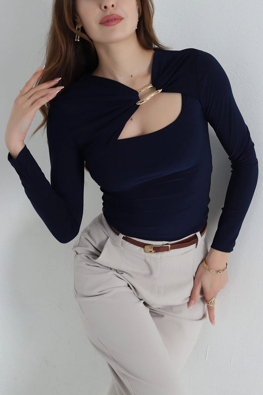 The Sandy Buckle-Detail Elegant Blouse - Black