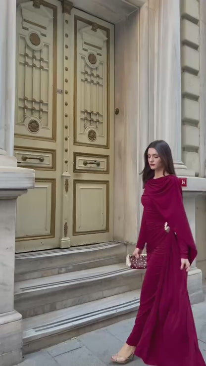 THE BORDEAUX ROYALE DRAPED LYCRA GOWN