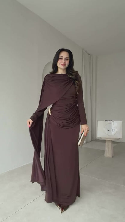 THE CHOCOLATE ROYALE DRAPED LYCRA GOWN