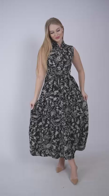 Elegant Embroidered Linen Maxi Dress