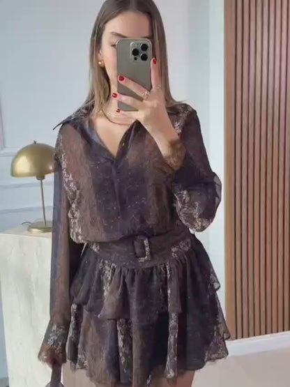 Belted Ethnic Heritage Chiffon Set