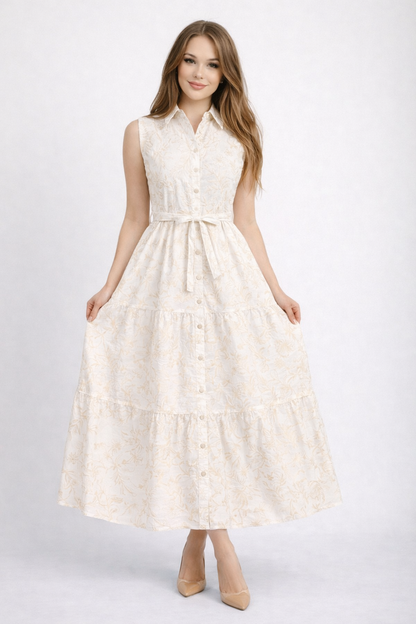 Elegant Embroidered Linen Maxi Dress