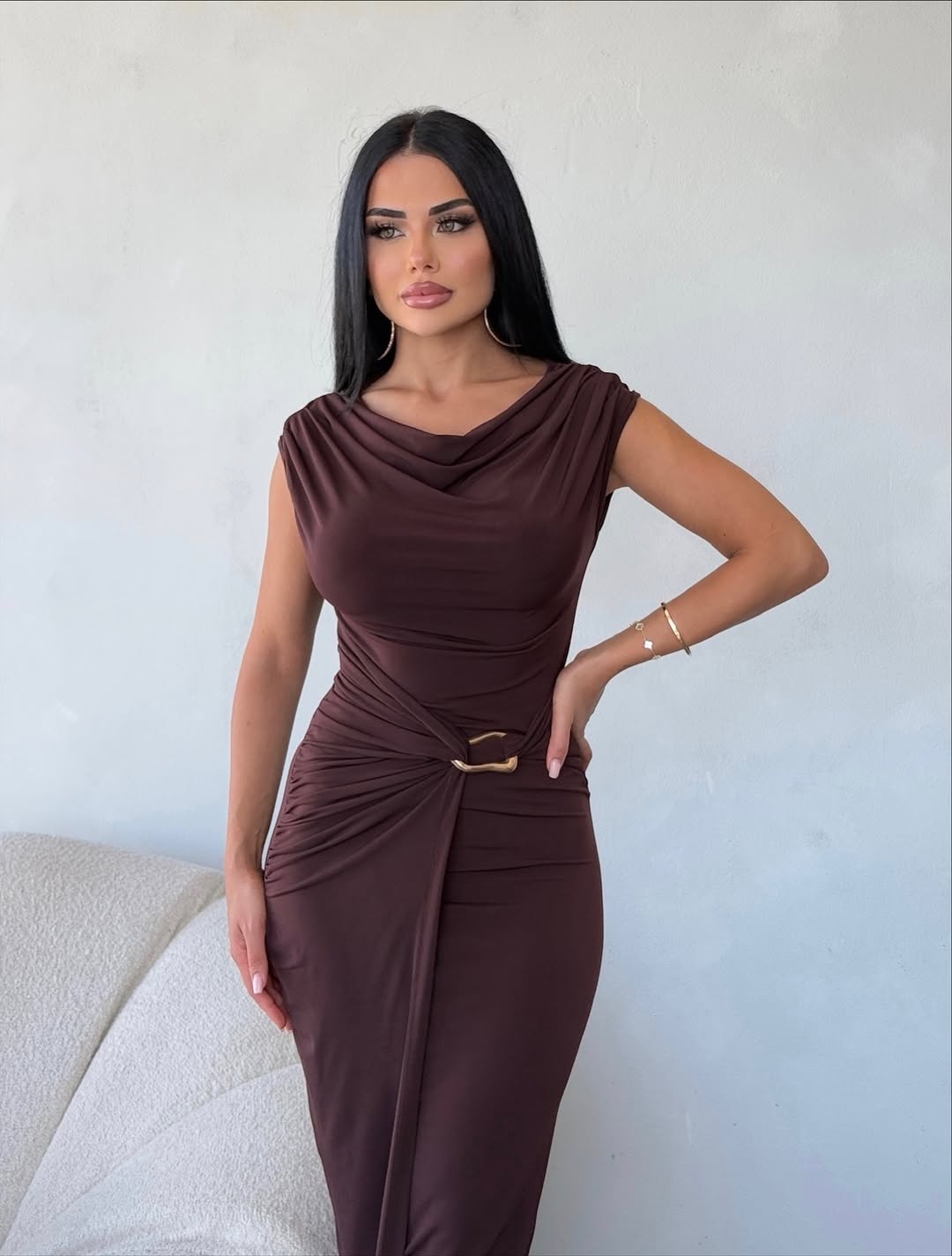 THE ROYAL PLEATED MAXI GOWN - Brown