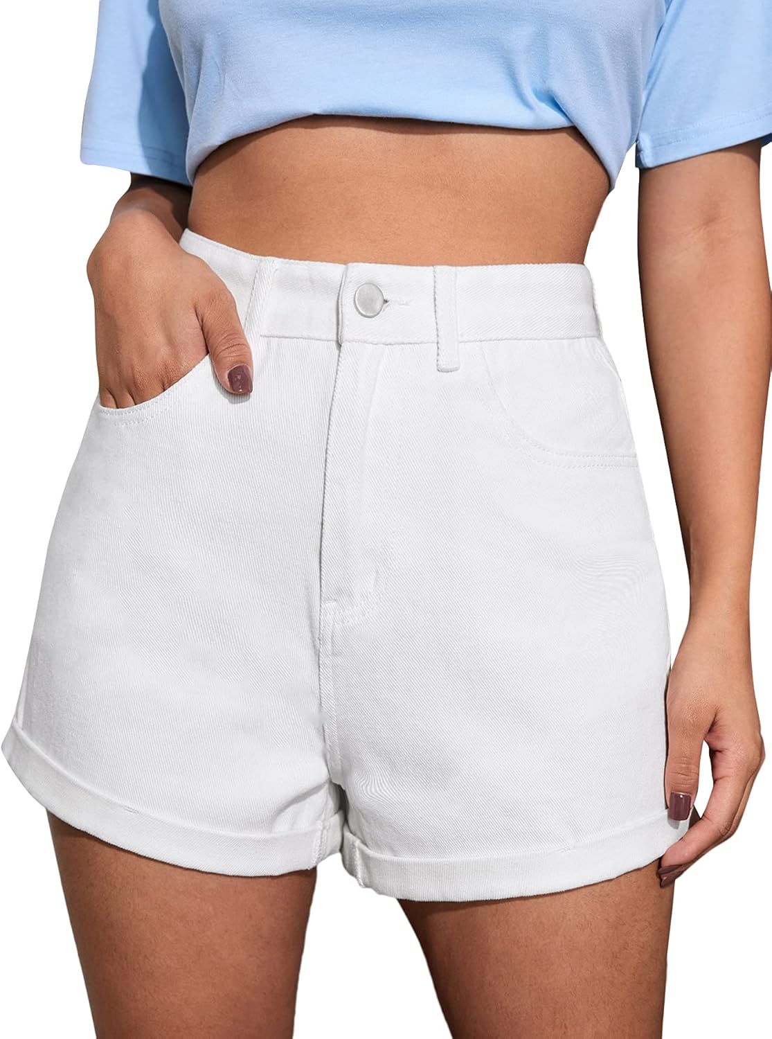 SHEIN EZwear Rolled Hem Denim Shorts