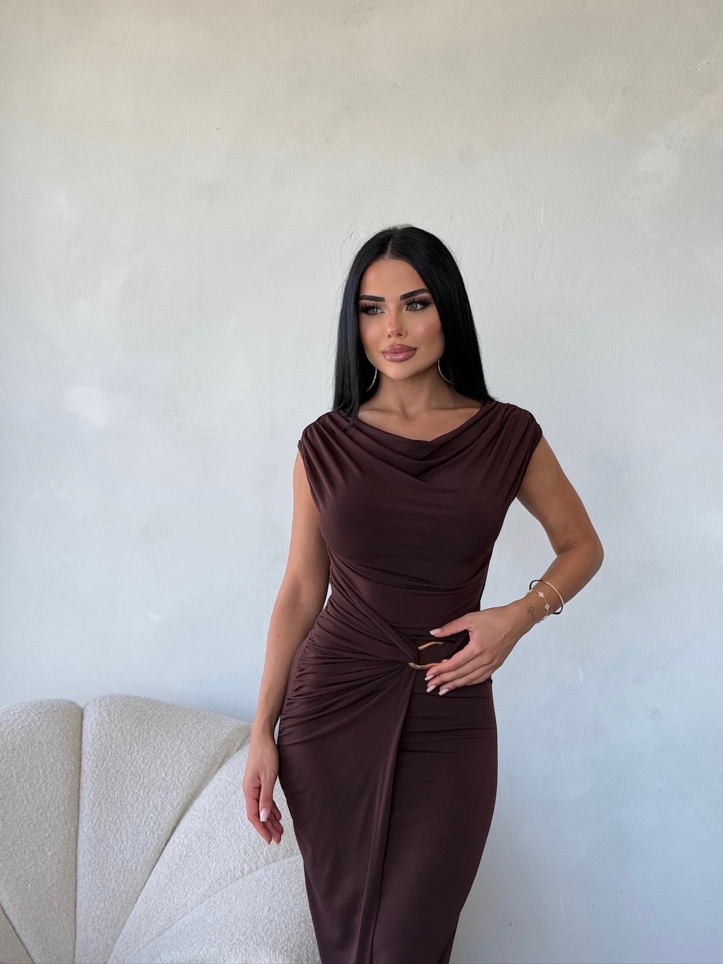 THE ROYAL PLEATED MAXI GOWN - Brown