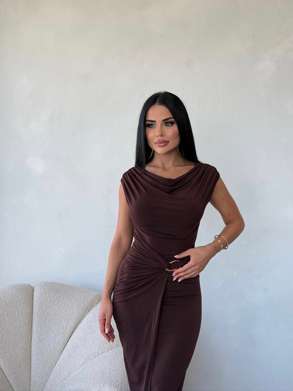 THE ROYAL PLEATED MAXI GOWN - Brown
