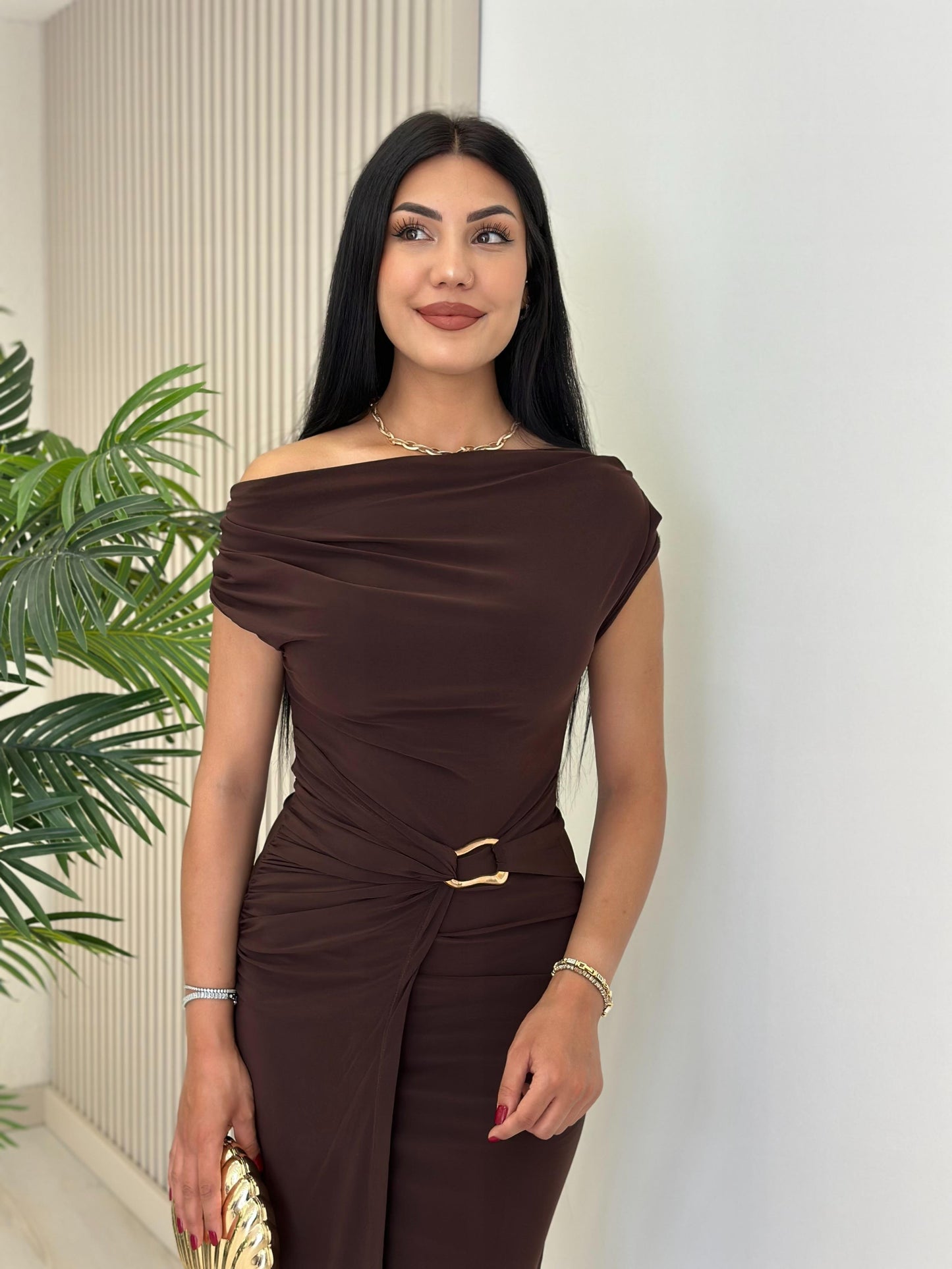 THE ROYAL PLEATED MAXI GOWN - Brown