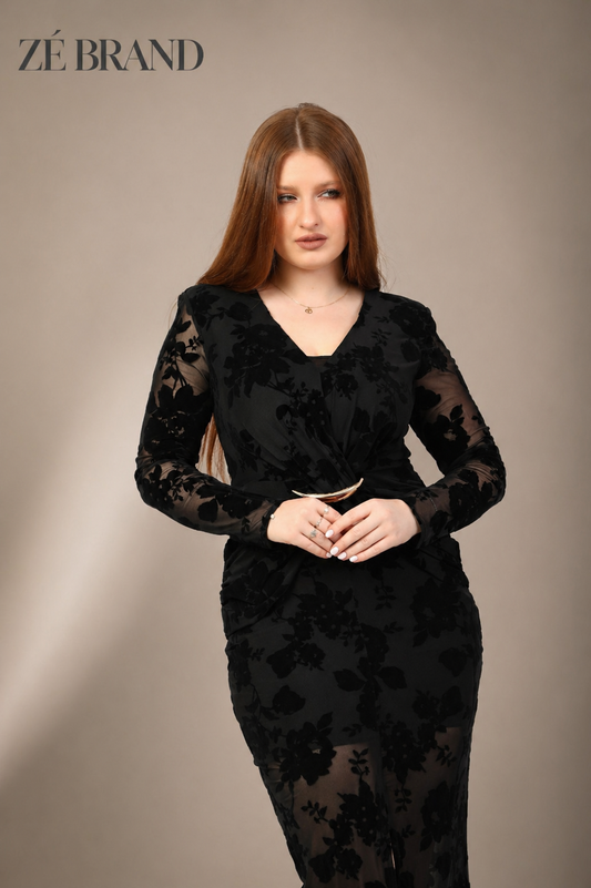 The Royal Velvet-Textured Evening Gown- Black