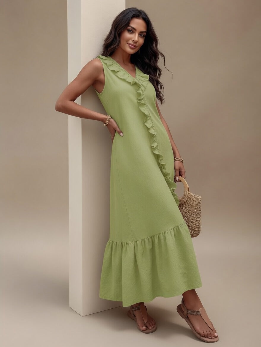 Shein Ruffle Trim V-Neck Dress