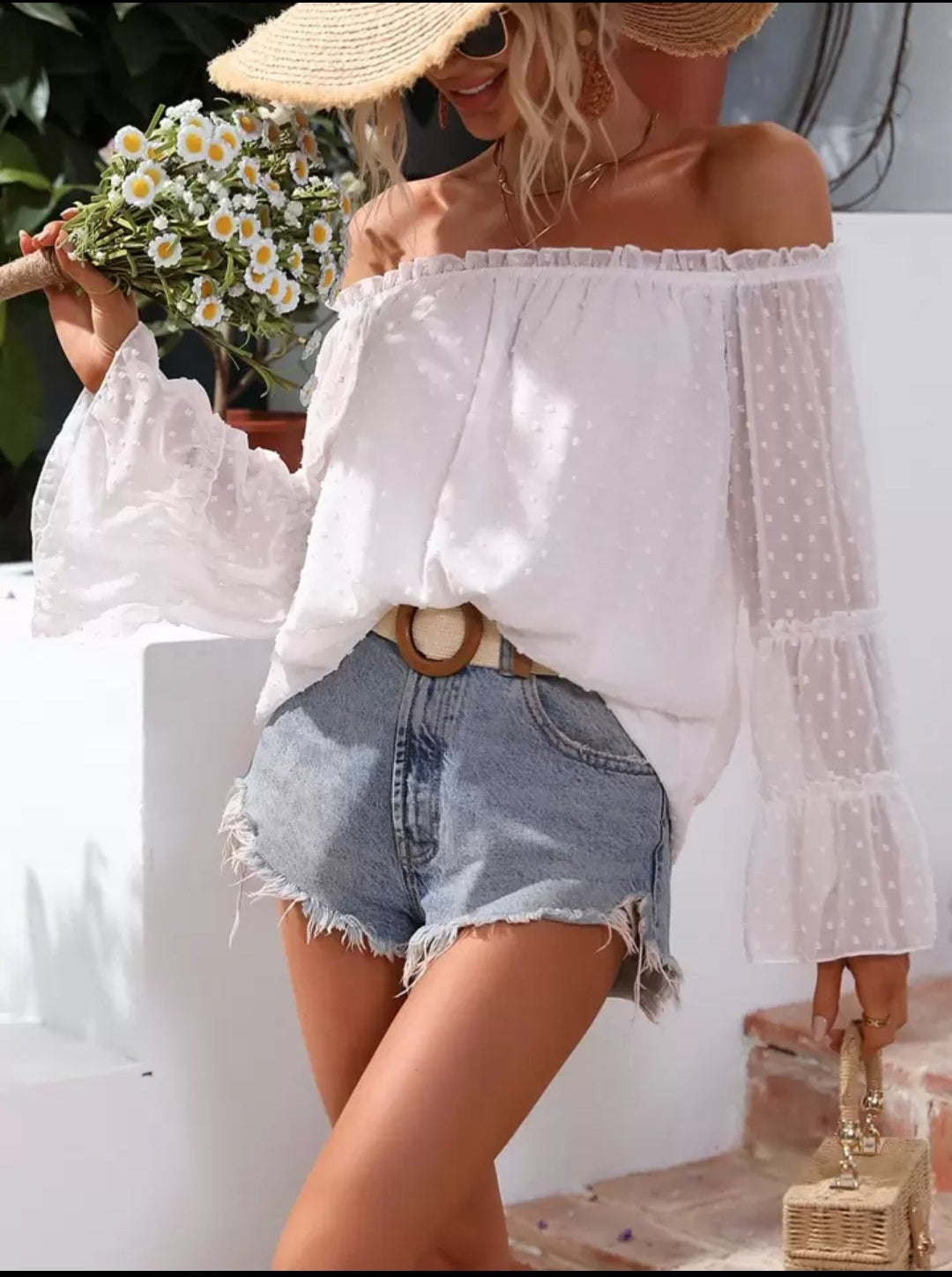 Shein Off-Shoulder Bell Sleeve Top