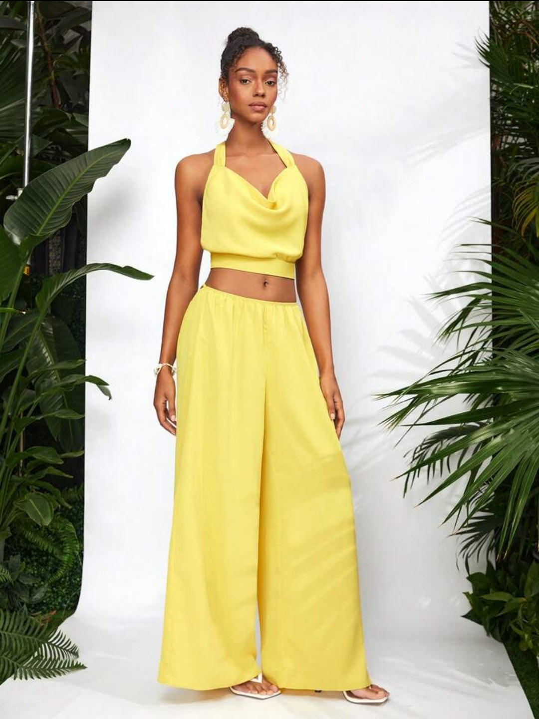 SHEIN X TrendsALEXANDRIA Draped Neck Top & Pants Set