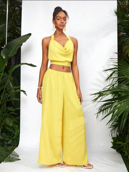 SHEIN X TrendsALEXANDRIA Draped Neck Top & Pants Set