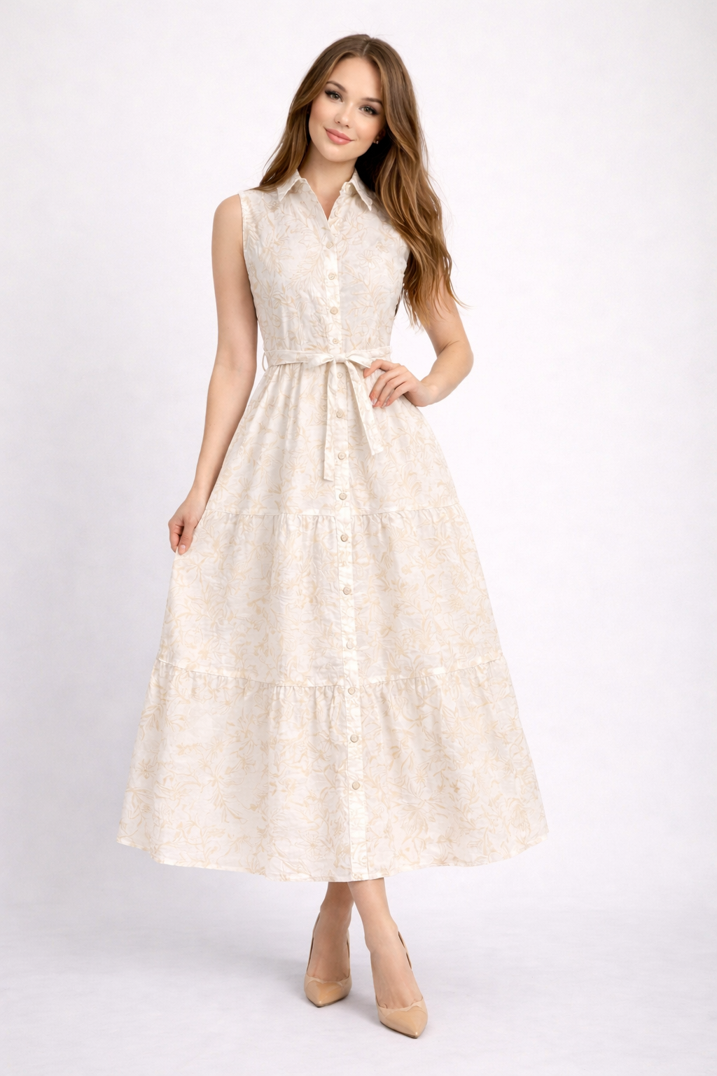 Elegant Embroidered Linen Maxi Dress