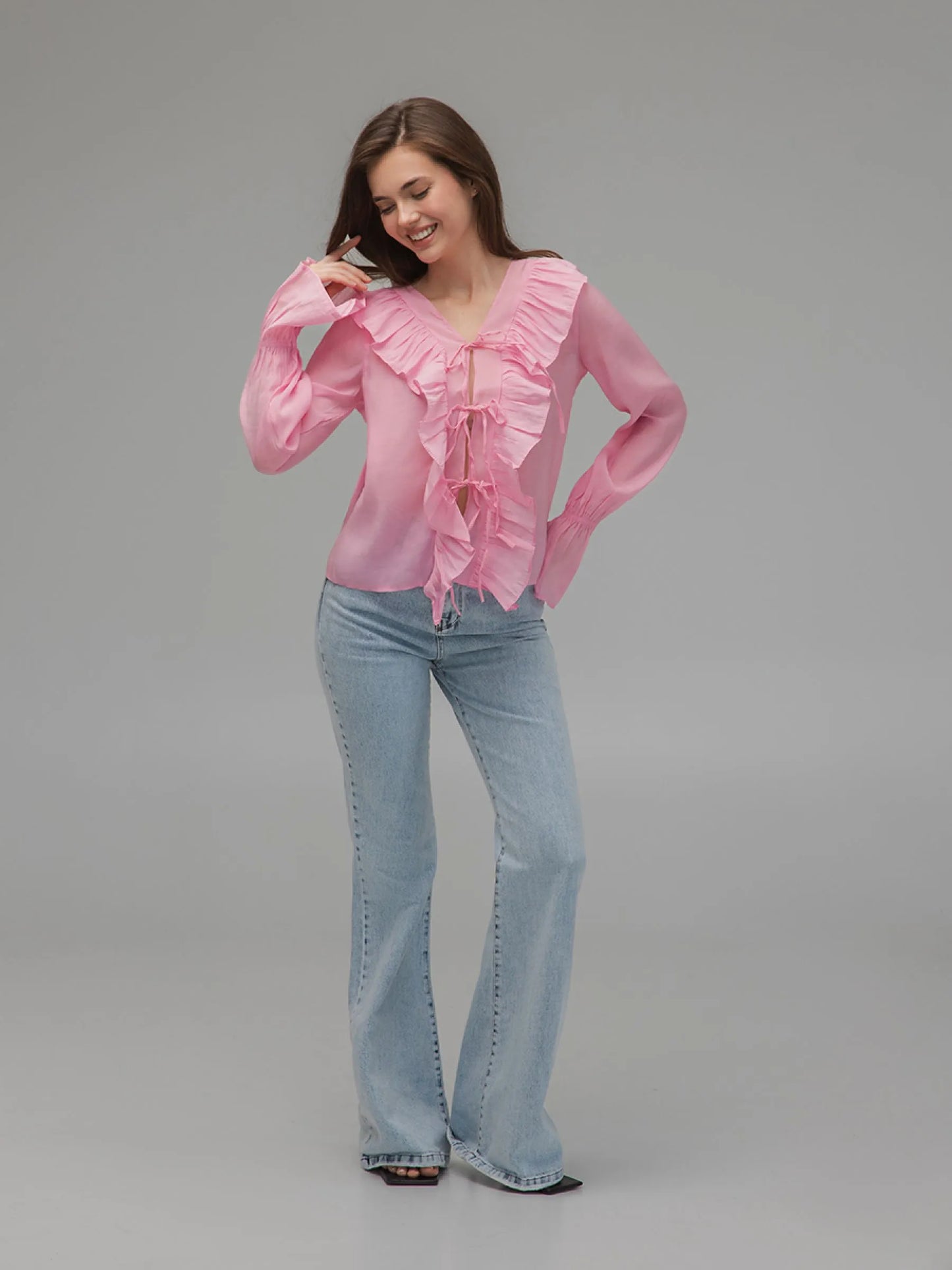 THE SHEER RUFFLE TIE BLOUSE