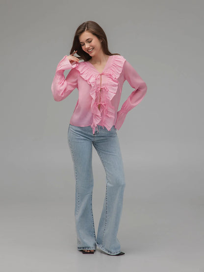 THE SHEER RUFFLE TIE BLOUSE