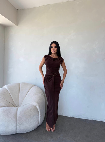 THE ROYAL PLEATED MAXI GOWN - Brown