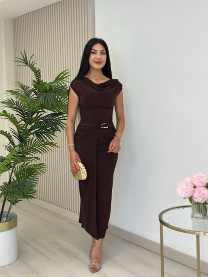 THE ROYAL PLEATED MAXI GOWN - Brown