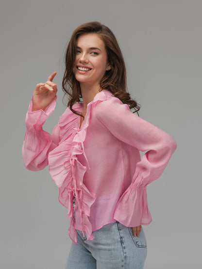 THE SHEER RUFFLE TIE BLOUSE