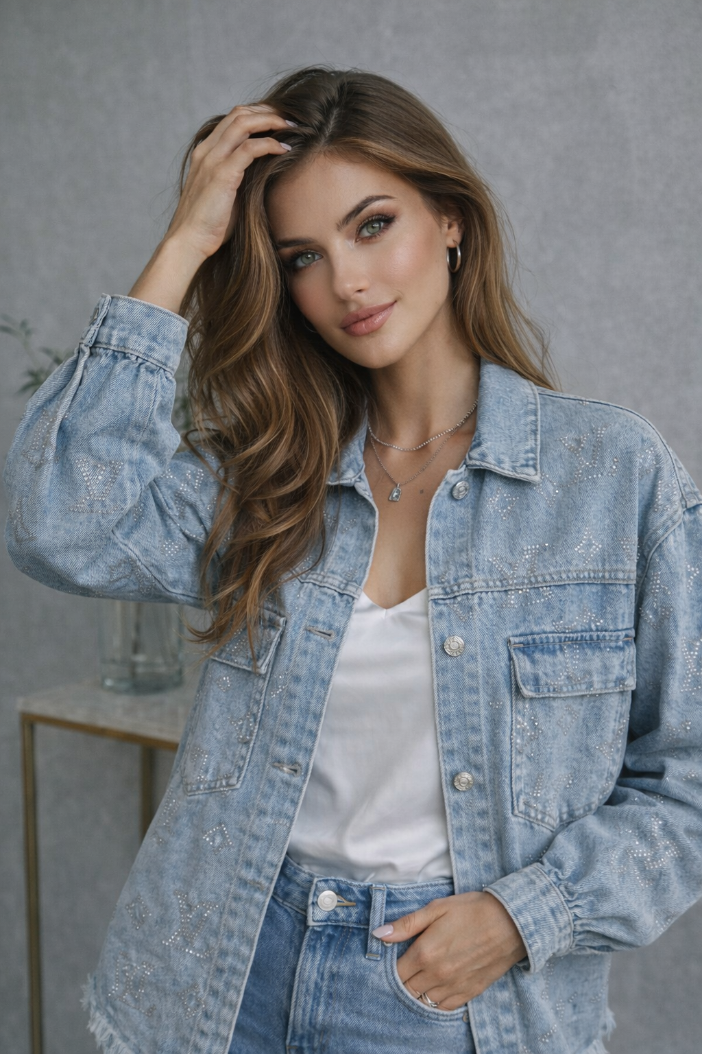 Rhinestone Monogram Denim Jacket