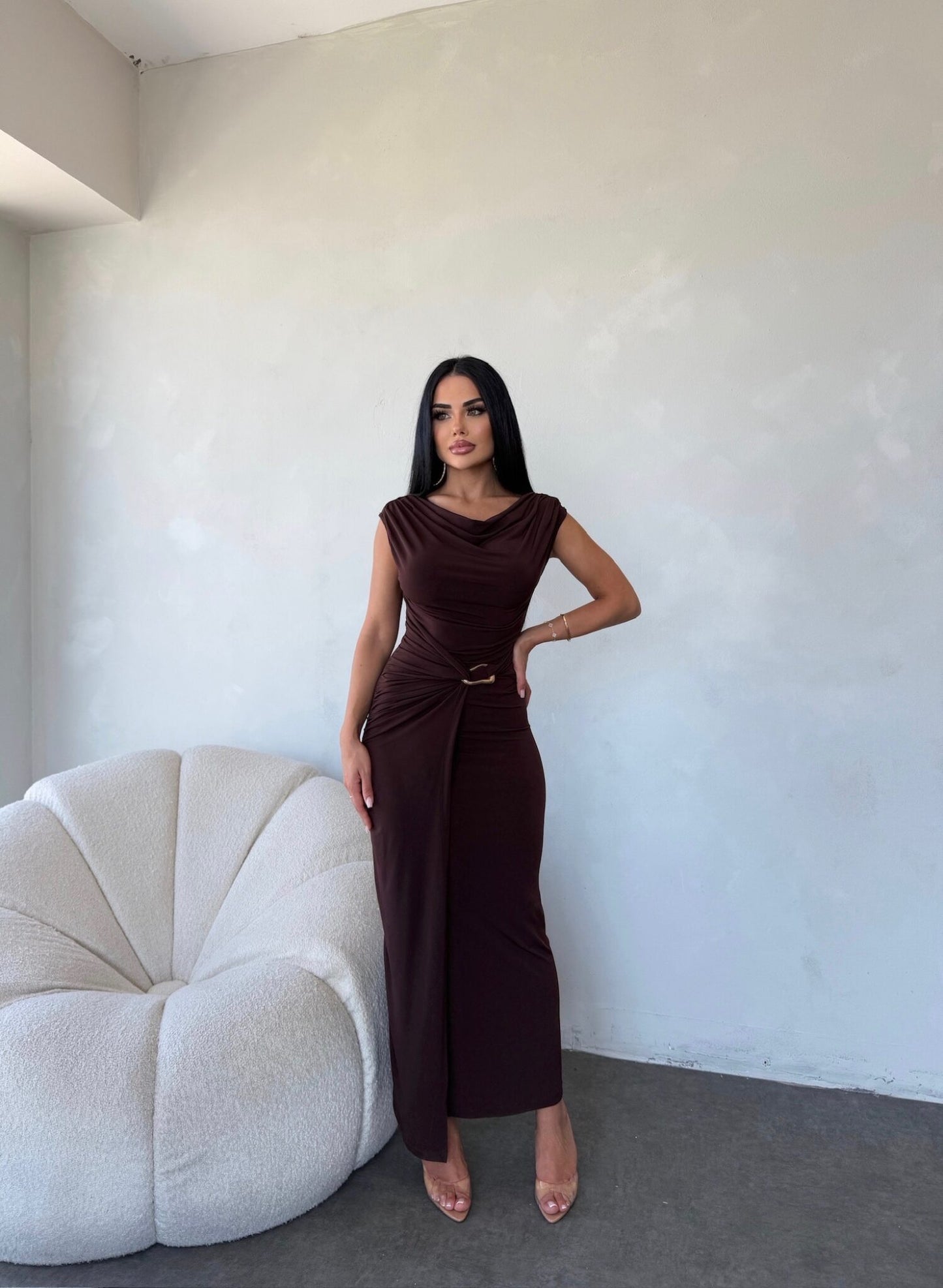 THE ROYAL PLEATED MAXI GOWN - Brown