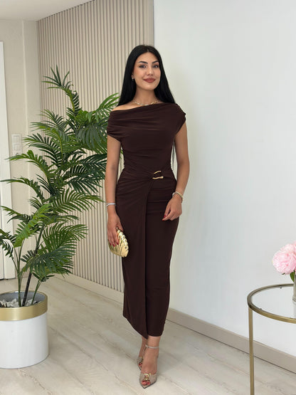 THE ROYAL PLEATED MAXI GOWN - Brown
