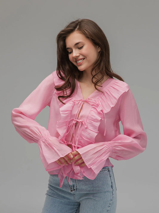 THE SHEER RUFFLE TIE BLOUSE