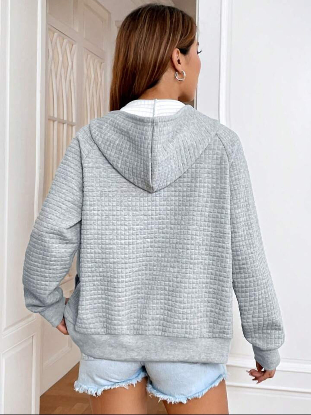Waffle Texture Zip-Up Sweatshirt