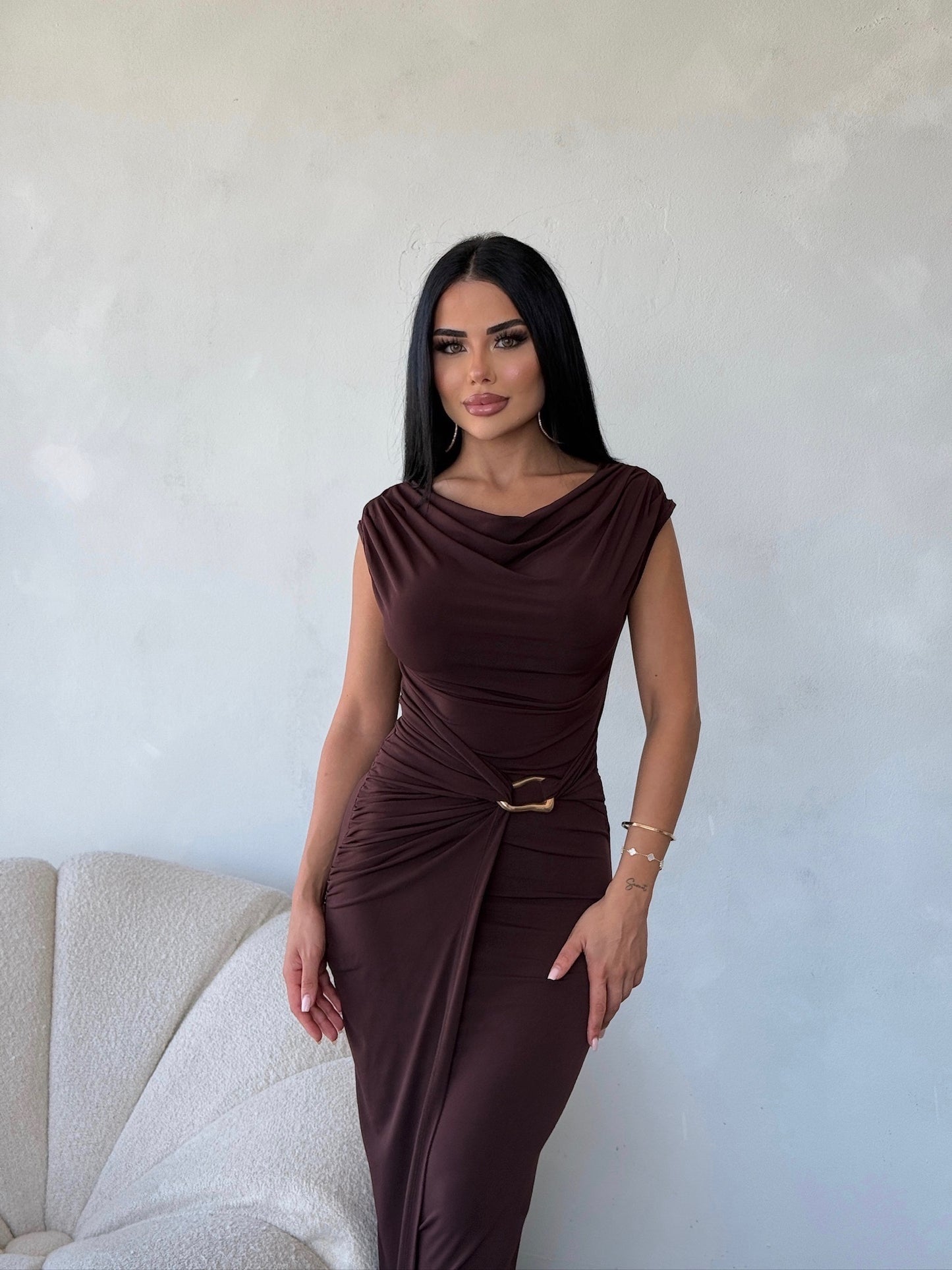 THE ROYAL PLEATED MAXI GOWN - Brown