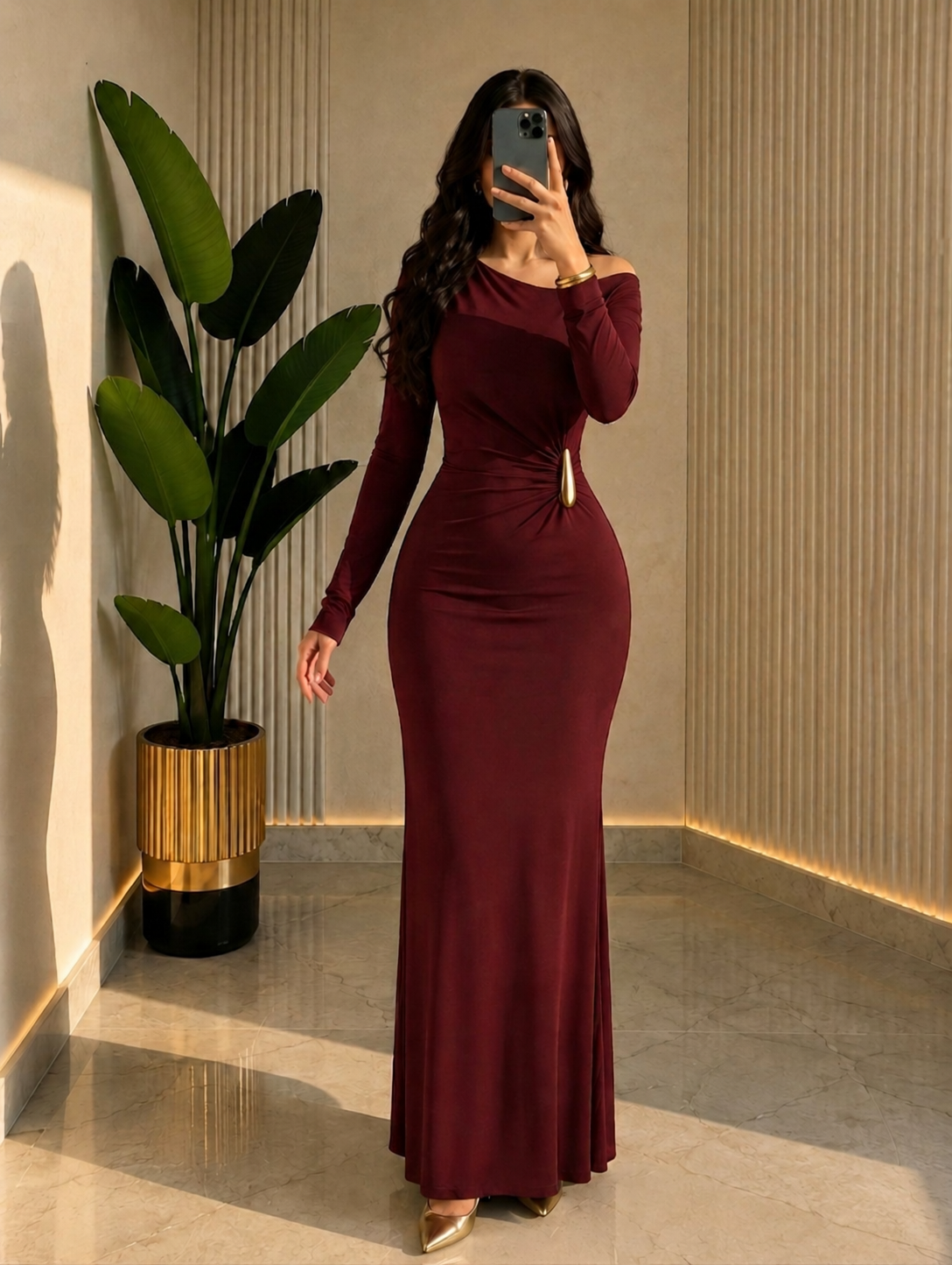 THE PRESTIGE BURGUNDY LYCRA GOWN