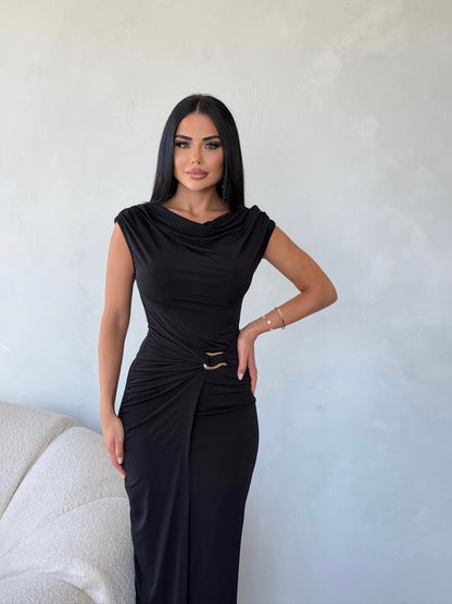 THE ROYAL PLEATED MAXI GOWN - Black