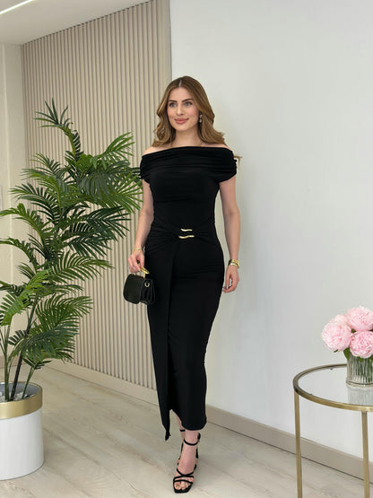 THE ROYAL PLEATED MAXI GOWN - Black