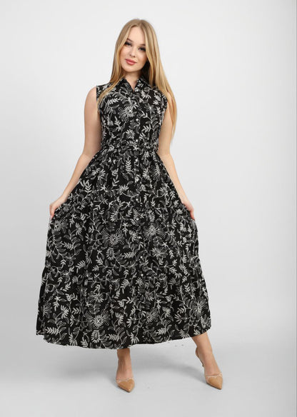 Elegant Embroidered Linen Maxi Dress