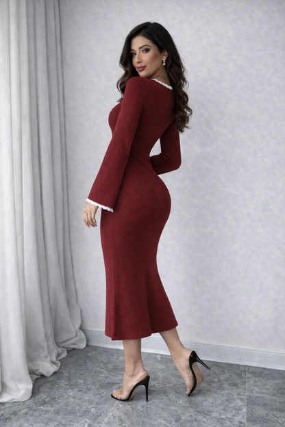 Elenzga Colorblock Crochet Knit Sweater Dress