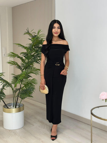 THE ROYAL PLEATED MAXI GOWN - Black