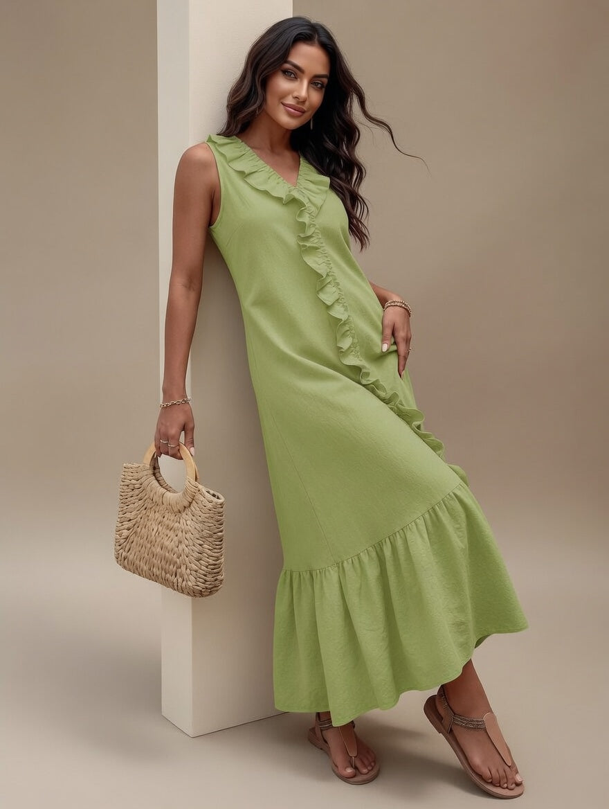 Shein Ruffle Trim V-Neck Dress