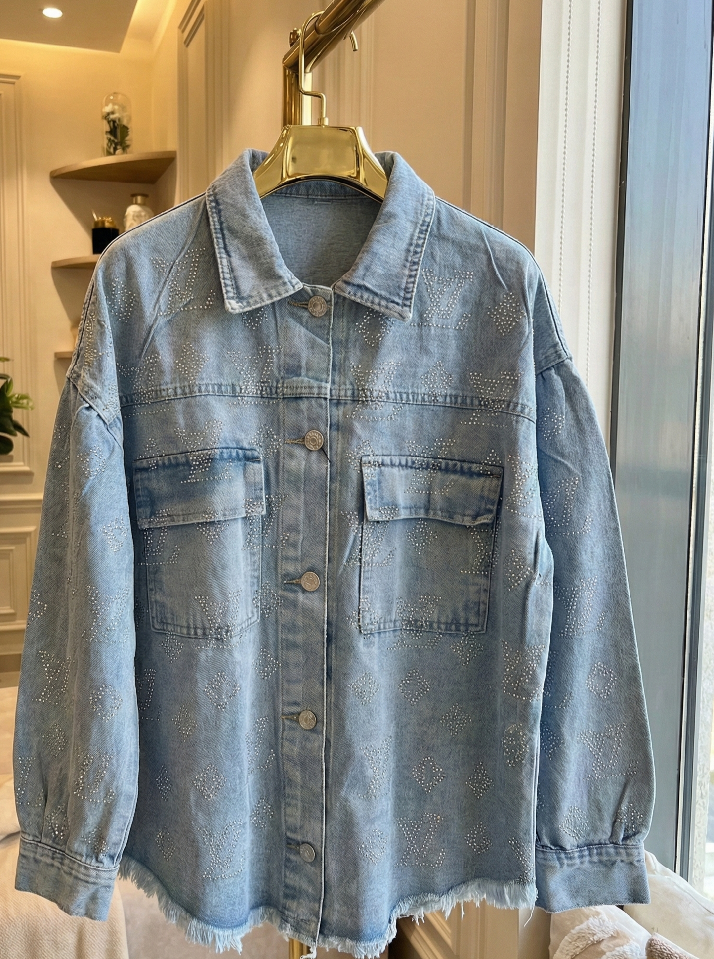 Rhinestone Monogram Denim Jacket