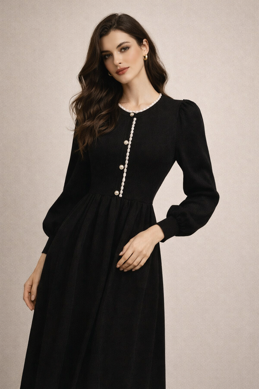 DAZY Contrast Trim Button Front Knit Sweater Dress