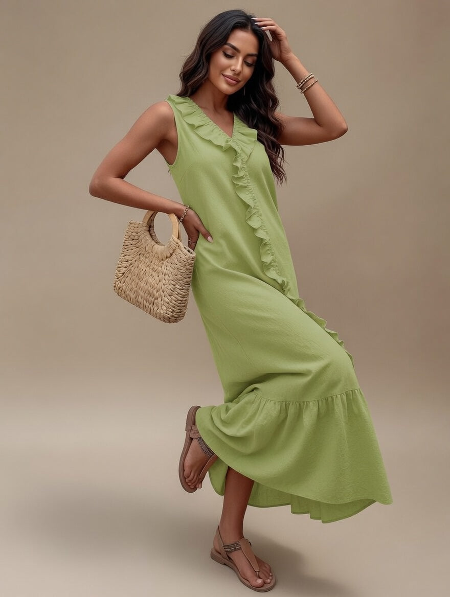 Shein Ruffle Trim V-Neck Dress