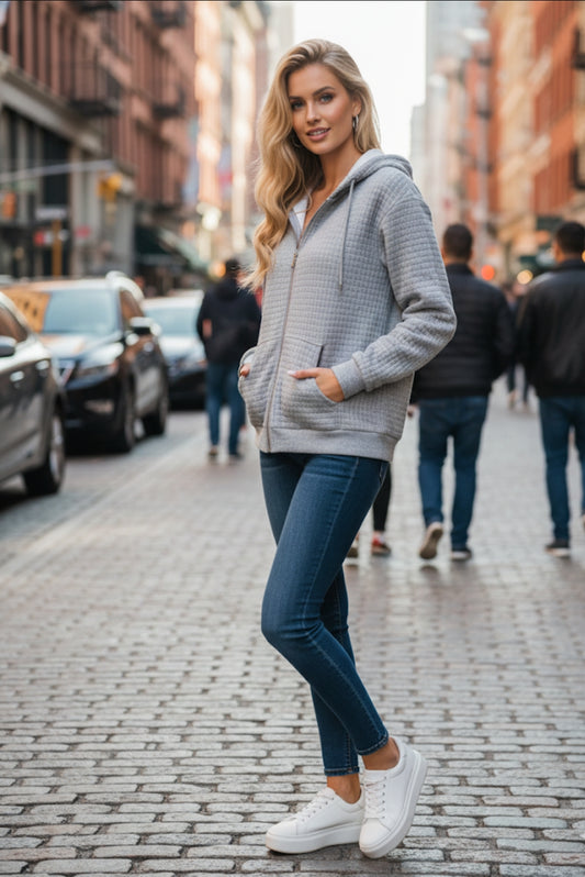 Waffle Texture Zip-Up Sweatshirt