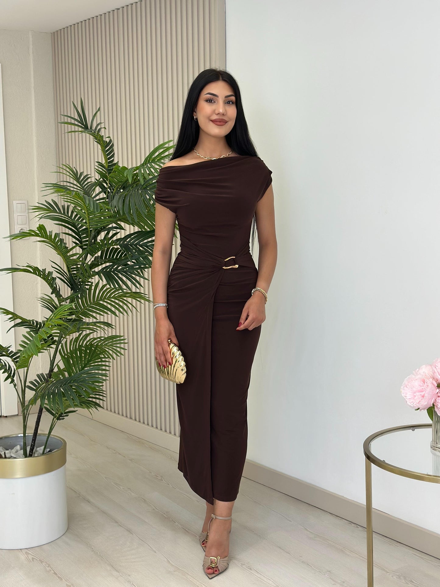 THE ROYAL PLEATED MAXI GOWN - Brown