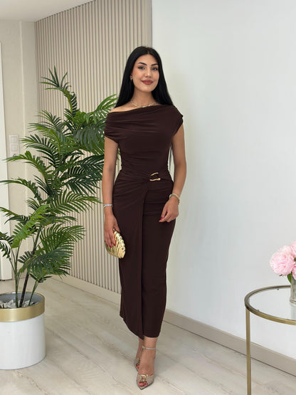 THE ROYAL PLEATED MAXI GOWN - Brown