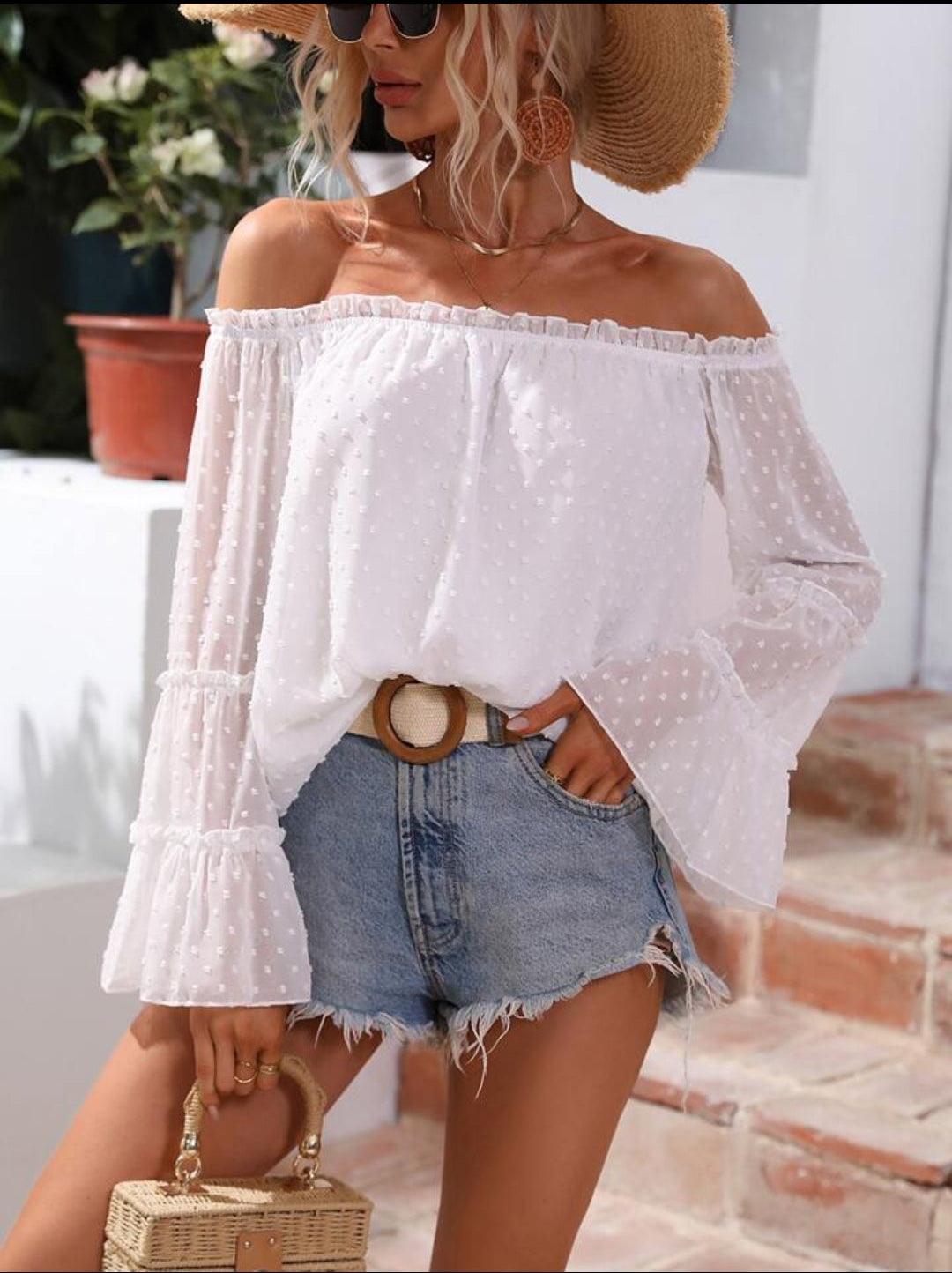 Shein Off-Shoulder Bell Sleeve Top
